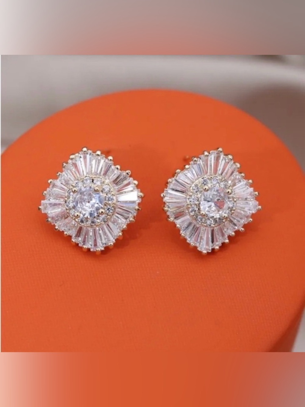 Gold Plated Luxury Zircon Square sparkly baguette, Earrings Elegant Luxury